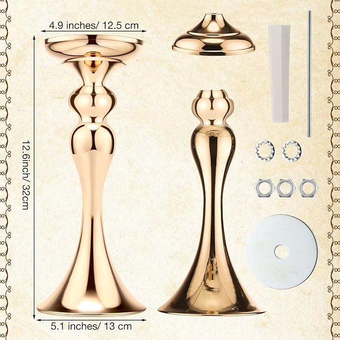 Sadnyy 16 Pcs Metal Flower Arrangements Stand Metal Wedding Centerpiece Stand Tall Table Decor Flower Vase for Wedding Reception Centerpieces Event Party Hotel Home Decor(12.6 Inch,Gold)