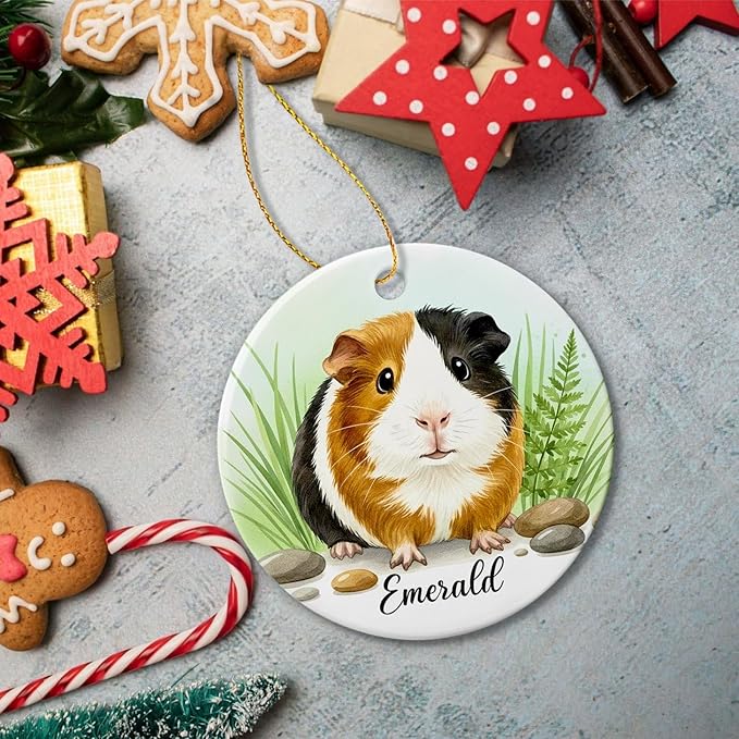 Cute Guinea Pig Christmas Ornament 2025, Personalized Choose Name Guinea Pig Lover Gift, Pet Animal Ceramic Ornament Gift for Boys Girls, Custom Animal with Nature Keepsake Ornaments, Xmas Tree Decor