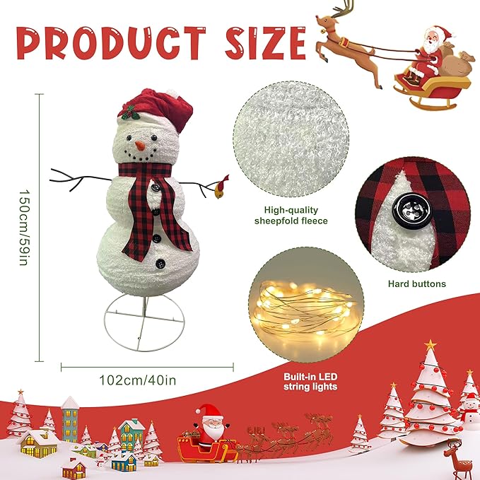 LED Lighted Christmas Snowman Outdoor: JALUNIVERSAL TRI 60 Inch Collapsible Snowman Decorations with 150 LED Lights Plug-in - for Holiday New Year Winter Garden Decor Xmas Home