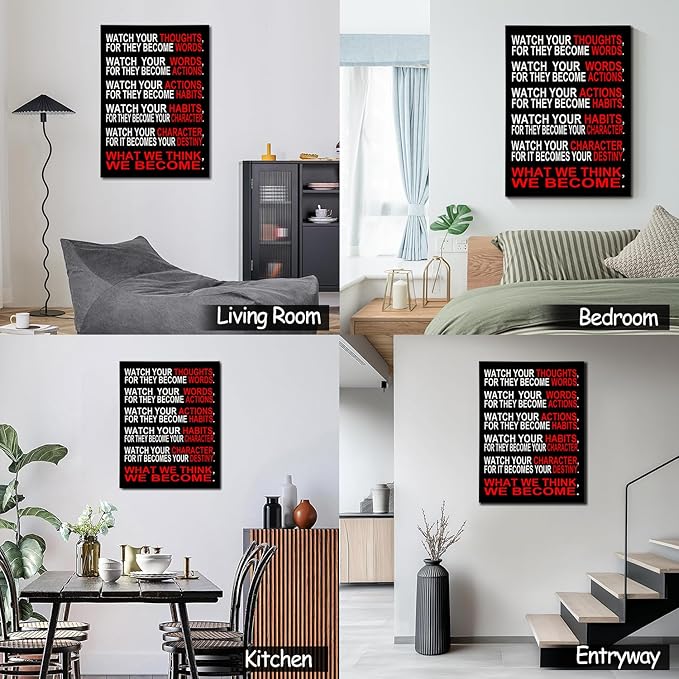 Watch Your Thoughts Motivational Wall Decor, Inspirational Wall Art for Office & Home, Positive Quotes Canvas Prints Ready to Hang, Modern Office Wall Art for Living Room or Bedroom Decor