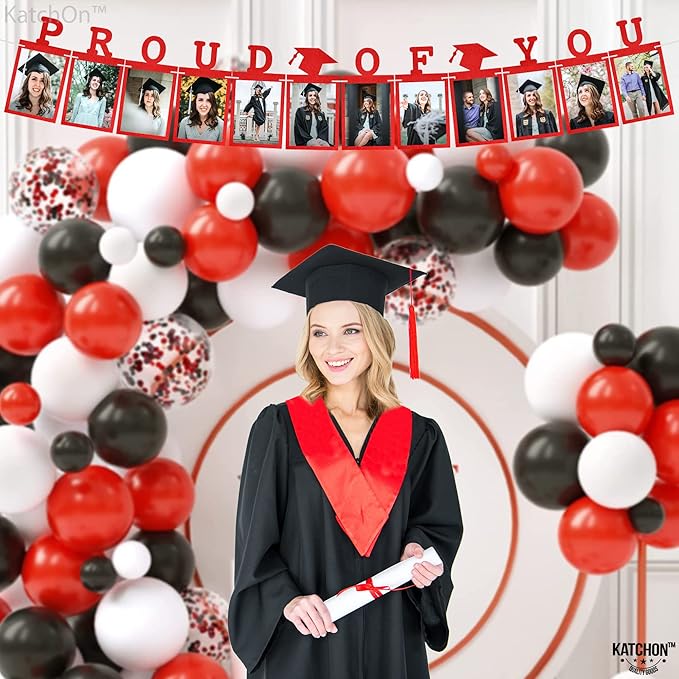KatchOn, Red Graduation Photo Banner 2025 - Large 10 Feet | Proud of You | Graduation Decorations 2025 | Personalized Grad Banner | Felt Grad Picture 2025