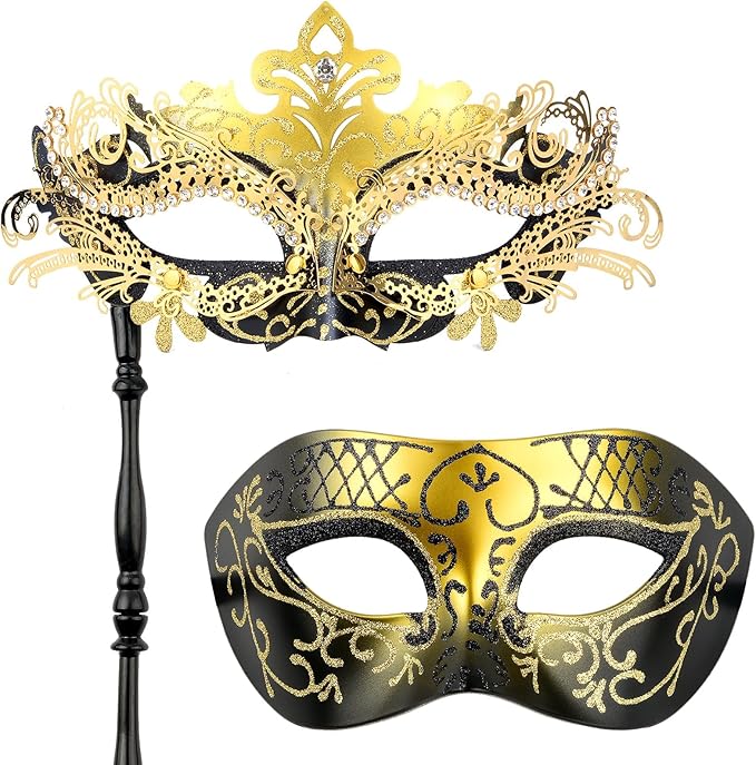 Hoshin Masquerade Mask for Couple, Mardi Gras Deecorations Venetian Masks with Stick for Womens