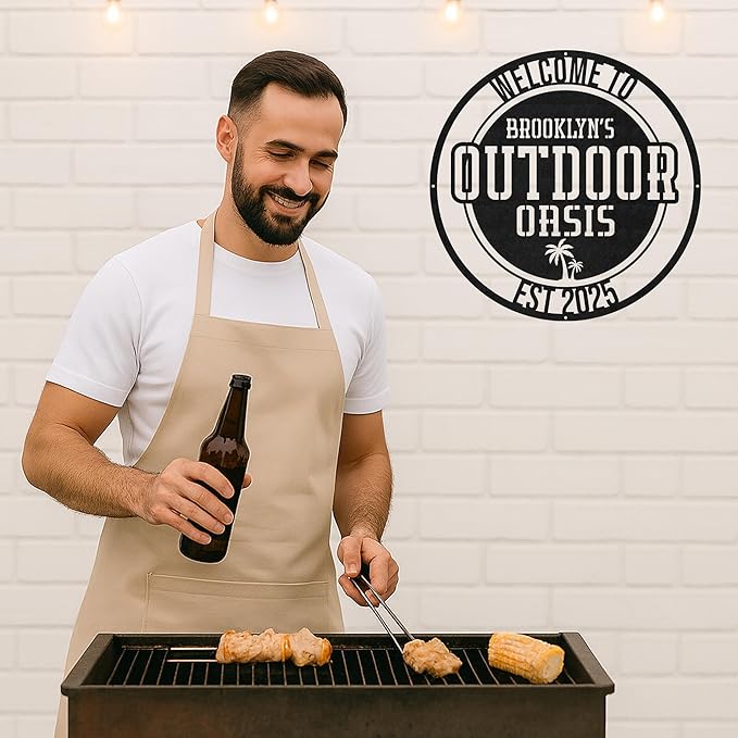 Custom BBQ Metal Sign Personalized Grill Name Wall Art for Outdoor Kitchen Patio Backyard Decor Fathers Gift for Dad Grandpa Husband Barbecue Smoker Area Sign, Grilling Lover Gifts 05