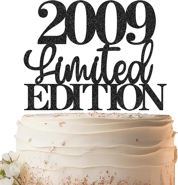 Limited EDITION 2009 Cake Topper - Black Glitter Happy 16th Birthday Party Cake Decoration Supplies, Cheer to 16 Years Cake Bunting Decor for 16th Birthday Party Photo Booth Props