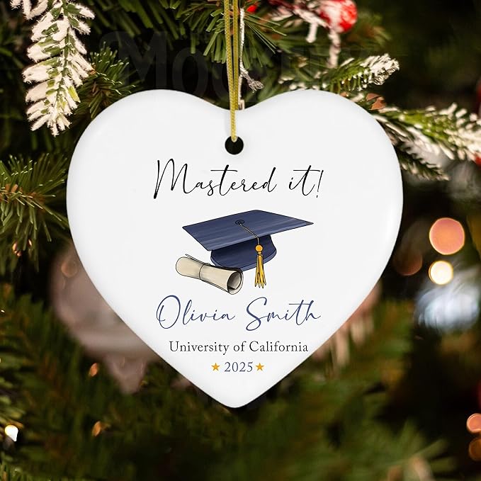 Personalized Class of 2025 Graduation Gifts, Mastered It Christmas Ornaments 2025, Master Degree Graduation Gift for Him Her, Custom Masters Degree Christmas Ornament Gifts for Women Men