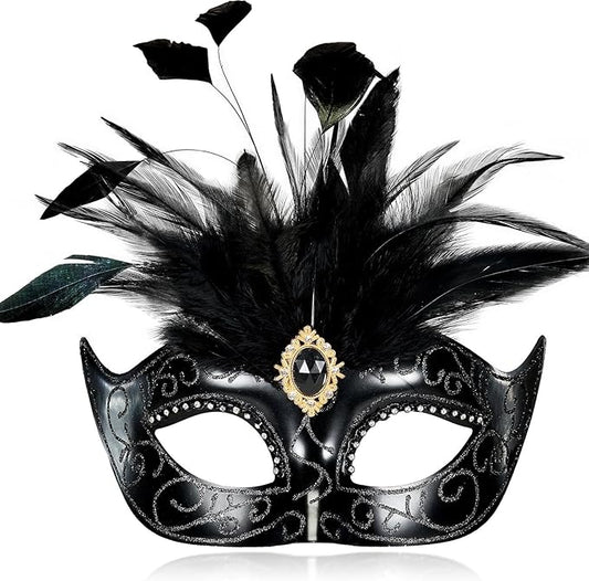 2025 Masquerade Mask for Women with Feathers - Venetian Masquerade Mask for Carnival Ball, Mardi Gras, Prom
