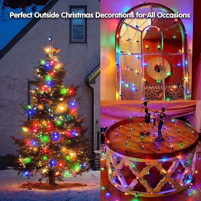 Led Christmas Net Lights Outdoor Christmas Lights Multicolor 160LED 5ftx7ft, Waterproof Outdoor Indoor Fairy Mesh Net Light for Xmas Party, Yard, Patio, Trees, Shrubs, Bushes Decorations