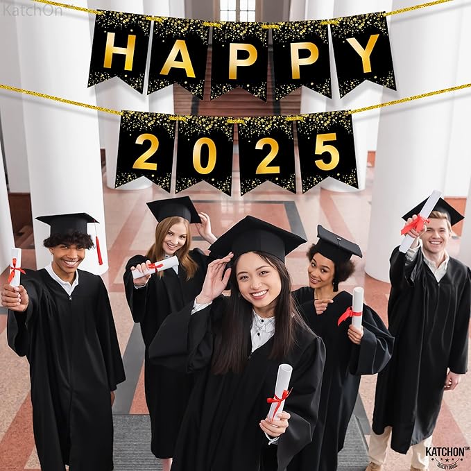 Katchon, Shiny Graduation 2025 Banner - Large 10 Feet, No DIY | Happy 2025 Banner, Graduations Decorations Class of 2025 | 2025 Sign, Class of 2025 for Graduations Decorations 2025