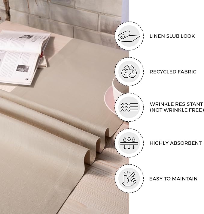 D'Moksha Homes Natural Table Runner 14 x 48 Inch - Faux Linen Coffee Table Runner - Wrinkle Resistant, Machine Washable Ideal for Dresser, Fall, Thanksgiving, Christmas, Holiday - 100% Recycled Fabric
