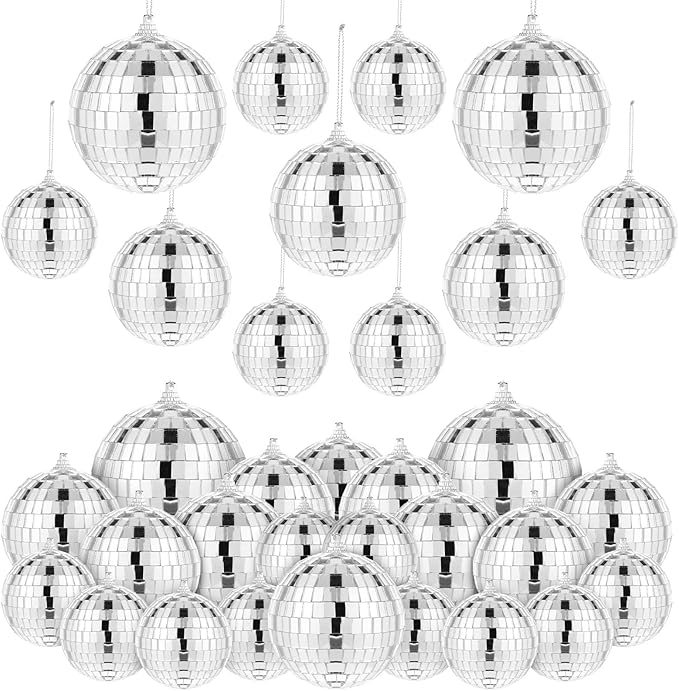 54 Pcs Disco Balls, Hanging Disco Ball Decor, Silver Decor 4 Sizes Reflective for 70s Party Decorations Wedding Dance Music Prom Props (4 Inch, 3.2 Inch, 2 Inch and 1.2 Inch)