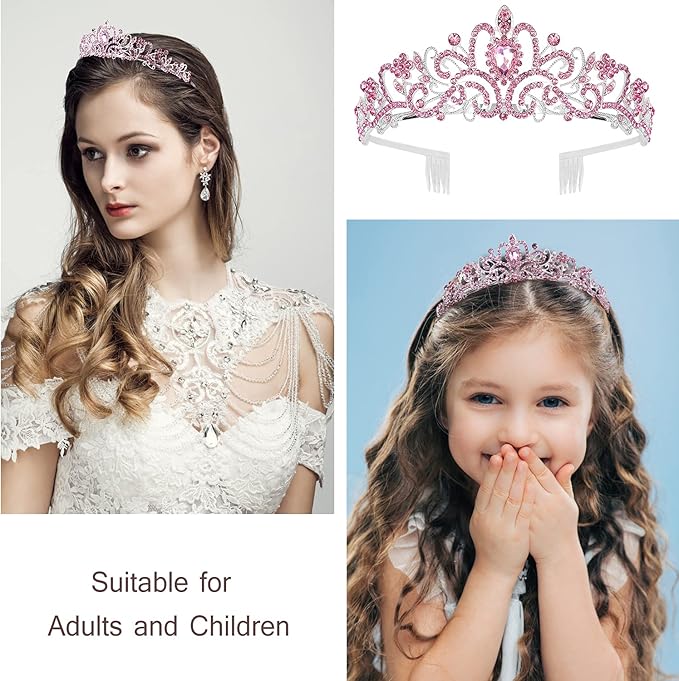 Birthday Tiara for Women, Tiara for Women Pink Rhinestone, Happy Birthday Queen Tiara for Women, Crown for Girls Tiaras Birthday Queen Crowns with Birthday Girl Sash