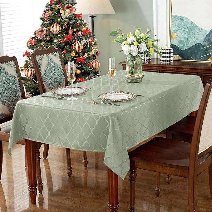 SASTYBALE Jacquard Sage Green Tablecloth, Flower Patterns Table Cloth Spill Proof Wrinkle Resistant Table Cover for Kitchen Dining Tabletop Decoration (Rectangle, 60" x 102" (8-10 Seats))