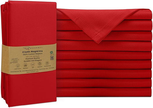 Ruvanti Premium Cloth Napkins Set of 12, 18x18 Inches, 100% Cotton, Washable, Soft & Absorbent, Perfect for Wedding, Christmas, Thanksgiving Dinners - Flame Scarlet