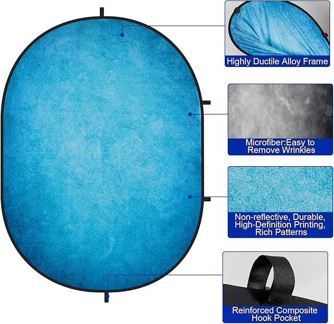 Kate 5x6.5ft Collapsible Backdorp Pop Up Backdorps,Double Sided Blue Screen and Gray Screen, 2 in 1 Collapsible and Reversible Background for Photography, YouTube Videos,and Live Streaming
