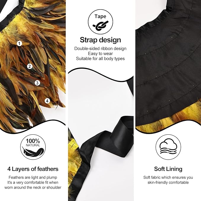 Gothic Natural Feather Shrug Feather Shawl Wrap Cape Victorian Collar for Halloween Cosplay Party Costume Accessories