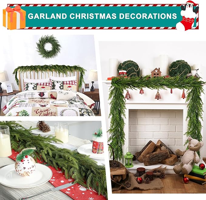 9 Ft Realistic Christmas Garland,Natural Droopy,Soft Bendable Cedar Garland, Lifelike Garland Christmas Decorations,Christmas Garland for Mantle,Winter Thanksgiving Decorations Indoor
