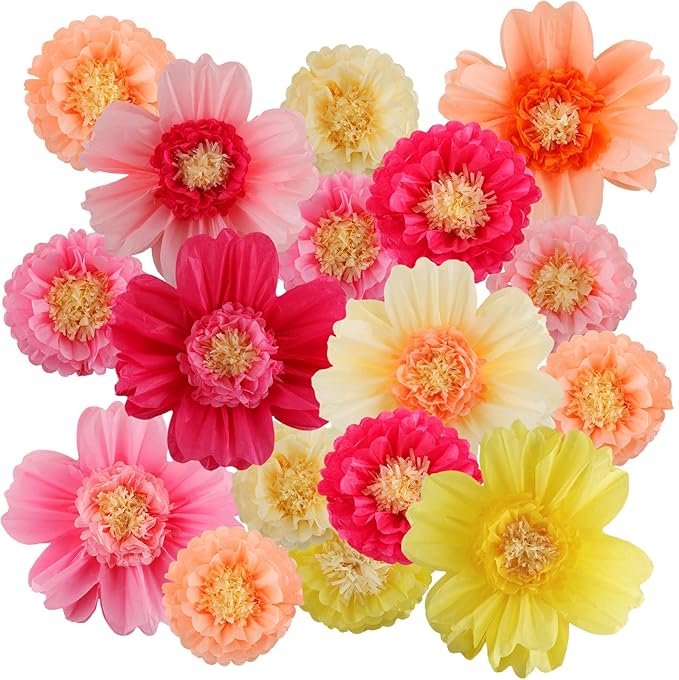 Crowye 12 Pcs Large Colorful Tissue Paper Flowers Decorations 20" Giant Fiesta Crepe Paper Flowers for Wall Decor Backdrop Mexican Wedding Birthday Baby Shower Carnival Party Craft (Fresh Color)