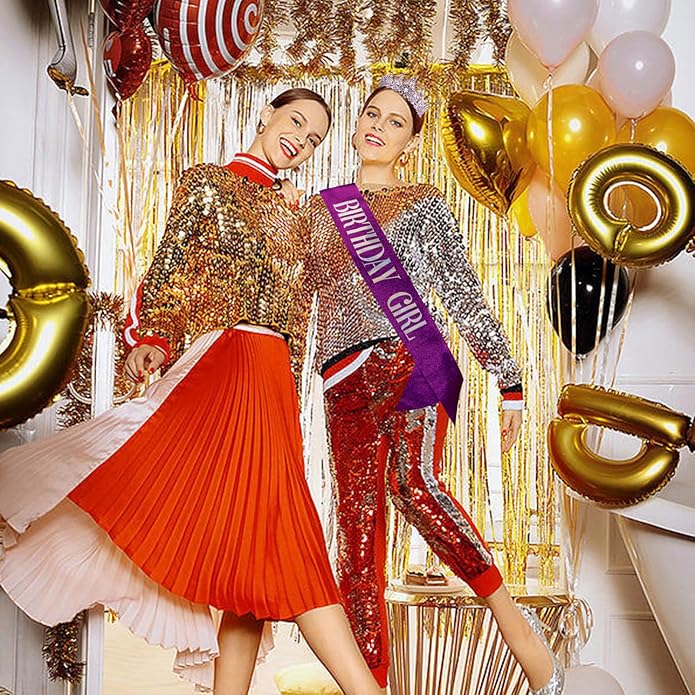 VELSCRUN Birthday Tiara Crowns for Women Girls Crystal Birthday Girl Headband Sash Elegant Princess Crown Happy Birth Party Decorations Women Sisters Birth Gift Hair Accessories