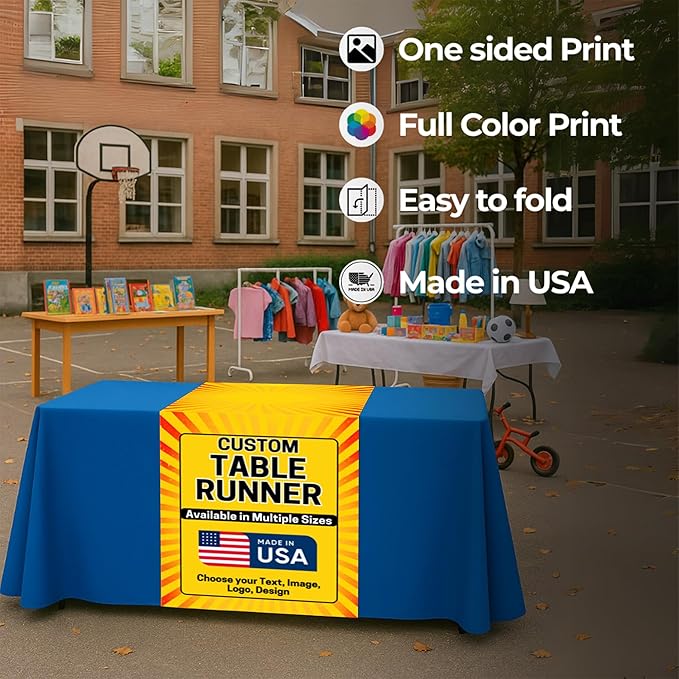DreamController Custom Table Runner 12"x72" to 36"x72" with Business Logo, Image or Text | Personalized Table Runner for Trade Shows, Events, Birthday, Wedding | Made in USA | Fast delivery | HD Print