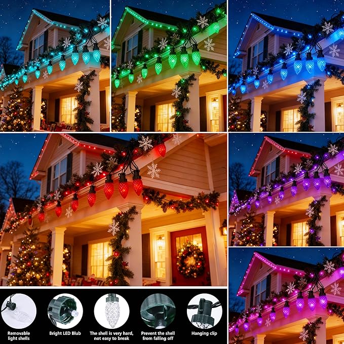 Joomer Christmas String Lights, 129FT 198 LED C9 Color Changing RGB Xmas Tree Lights Remote Control Outdoor Waterproof for Christmas Decor (Non-Connectable)