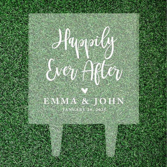 Andaz Press Happily Ever After Custom Names Custom Wedding Cake Topper, Acrylic Square Personalized Couple Cake Topper