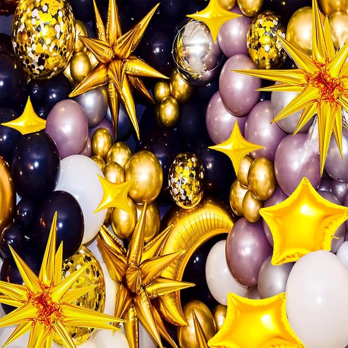 22 Pcs Gold Star Balloons,22/18/10 Inch Star Foil Mylar Balloon,Spike Balloon and Four Pointed Balloons for Party Supplies Christmas Birthday Wedding Photo Booth (Gold)