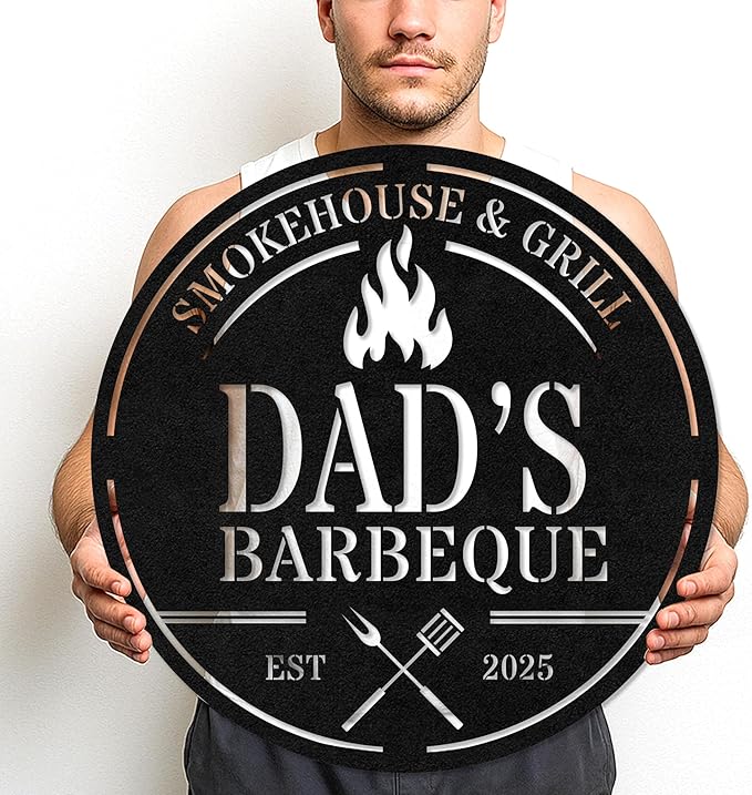Custom BBQ Grill Metal Sign Personalized Name Wall Art for Outdoor Barbecue Patio Kitchen Backyard Decor Gift for Dad Husband Men Papa Grandpa Father Grilling Enthusiasts Family Lover Funny Gifts 45