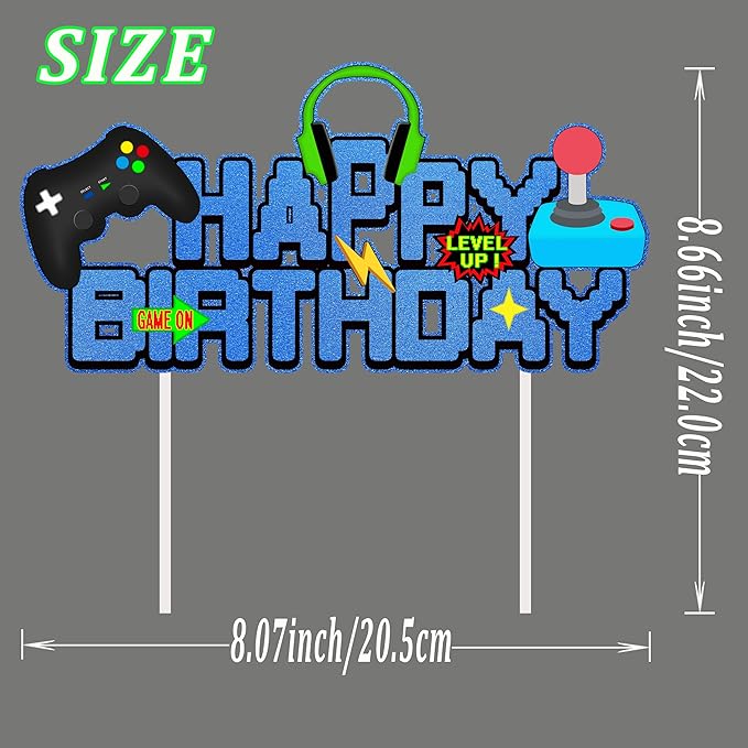 Video Game Birthday Cake Topper Glitter Blue Game Controller Happy Birthday Cake Topper - Game Cake Decorations Suit for Gamer Kids Boys Favors Game Cake Picks Birthday Party Supplies.