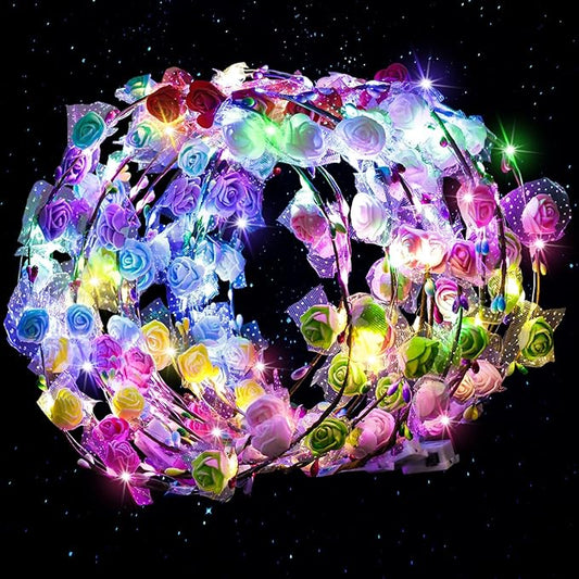 LovesTown 24PCS LED Flower Crowns Headbands Christmas Party, Light Up Flower Crowns For Women, Glow in the Dark Party Supplies for New Year Raves Birthday Wedding Favors Cosplay