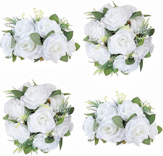 Artificial Flowers Ball 4 Pcs - White Wedding Table Centerpiece Decorations for Flower Arrangements