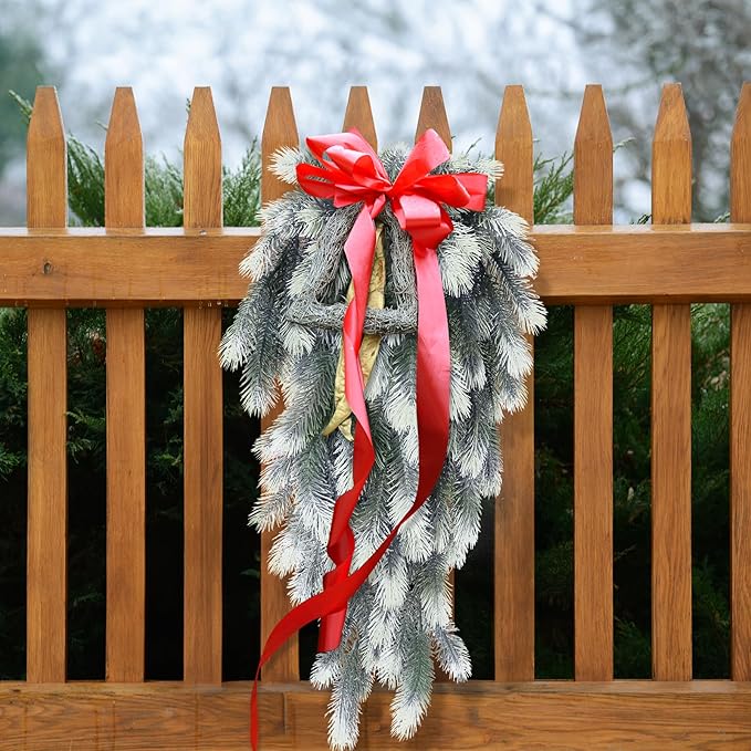 RECUTMS 2 Packs Hanging Artificial Pine Needle Branches Green Plant Pine Needle Accessories Artificial Hanging Plants Outdoors Faux Plant for DIY Christmas Indoor Outside Decoration(White)