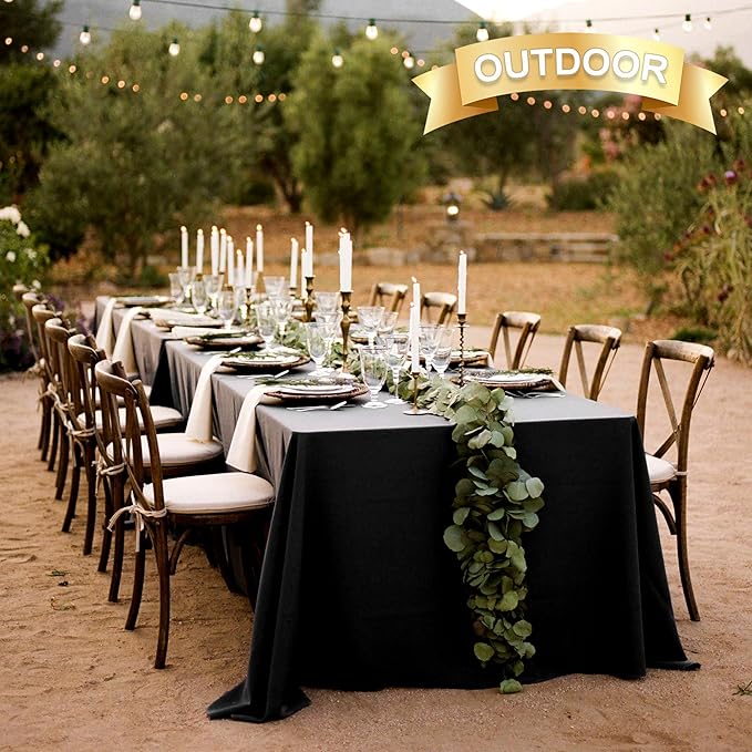 sancua 8 Pack Black Tablecloth 90 x 132 Inch - Rectangle Table Cloth for 6 Feet Tables Stain and Wrinkle Resistant Washable Polyester Table Cover for Dining Wedding Banquet Party Buffet Restaurant