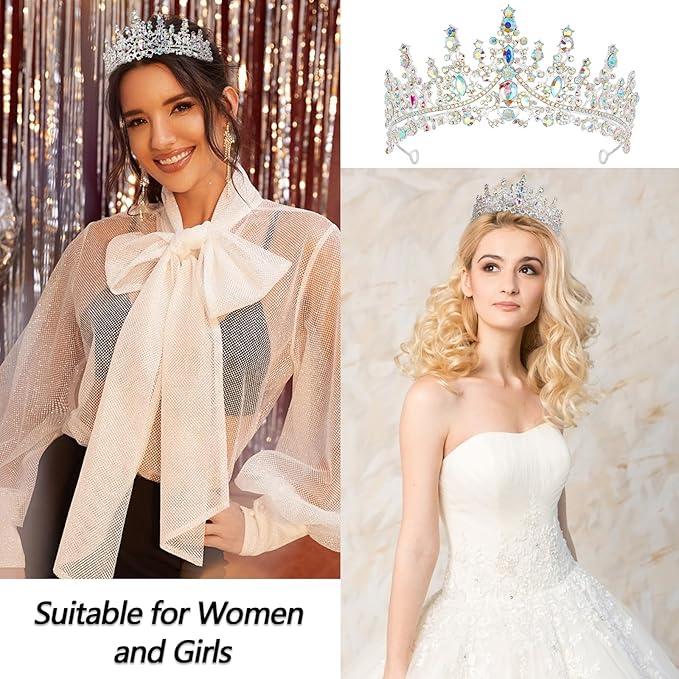 VELSCRUN Birthday Queen Tiara Crowns for Women Girls AB Silver Crystal Birthday Queen Headband Sash Elegant Princess Crown Happy Birth Party Decorations Mom Sisters Birth Gift Hair Accessories