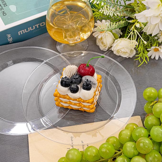FLOWERCAT 60PCS Clear Plastic Plates - Disposable Clear Plates Heavy Duty for Christmas Party/Wedding/New Year - Include 30PCS 10.25inch Dinner Plates and 30PCS 7.5inch Dessert/Salad Plates