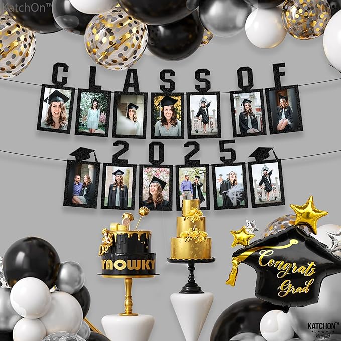 KatchOn, Black Graduation Photo Banner 2025 - Large, 10 Feet | Felt Class of 2025 Banner for Grad Decorations 2025 | Graduation Decorations 2025 | Grad Picture Display