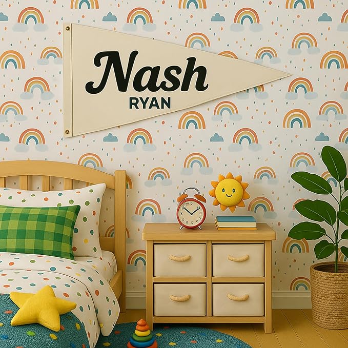 Personalized Canvas Baby Name Banner, Custom Nursery Pennant Flag Wall Decor for Kids Room Bedroom, Customizable Name Canvas Pennant Banner Sign, Boho Nursery Decor, Birthday Baby Shower Wedding Gifts