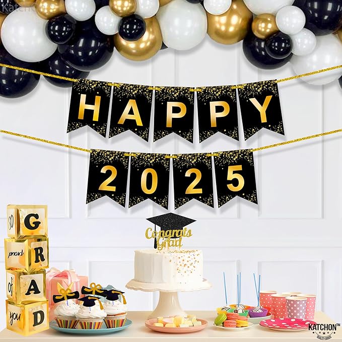 Katchon, Shiny Graduation 2025 Banner - Large 10 Feet, No DIY | Happy 2025 Banner, Graduations Decorations Class of 2025 | 2025 Sign, Class of 2025 for Graduations Decorations 2025
