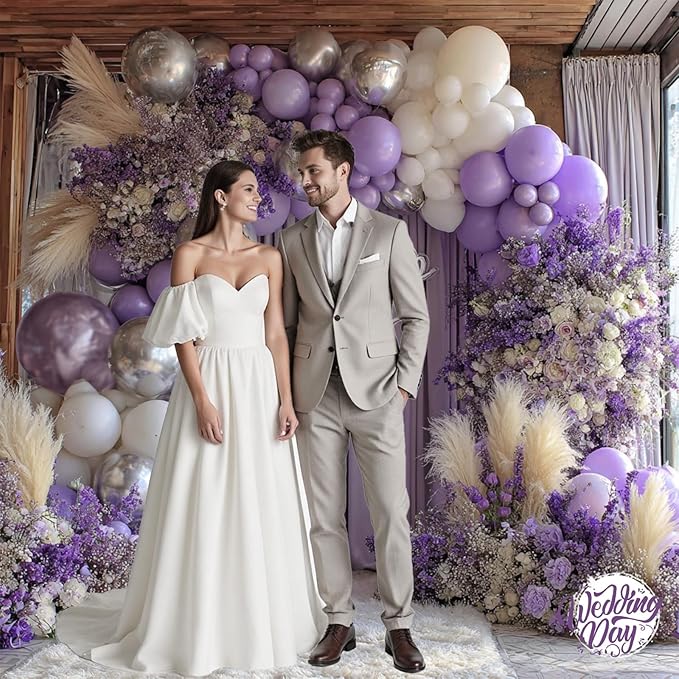 Purple White Balloon Arch Kit - Double-Stuffed in Lavender & Pearl featuring Metallic Lilac for Baby Shower, Wedding, Birthday Decor