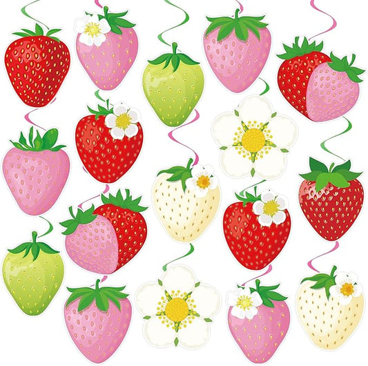 40Pcs Strawberry Hanging Swirls Decorations, Sweet Strawberry Party Ceiling Hanging Swirls Streamers for Berry First Birthday Baby Shower Party Decor Supplies