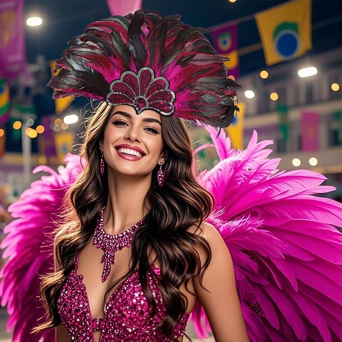 Women's Carnival Feather Headpieces Sequin Headdress for Wedding Masquerade Party Cosplay Feather Headbands