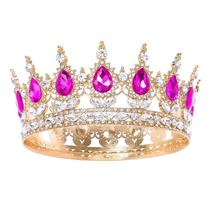 Hot Pink Queen Crown for Women Crystal Tiara for Girl Rhinestone Wedding Headband for Bride Hair Accessories for Costume Birthday Party Prom Gifts