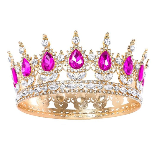 Hot Pink Queen Crown for Women Crystal Tiara for Girl Rhinestone Wedding Headband for Bride Hair Accessories for Costume Birthday Party Prom Gifts