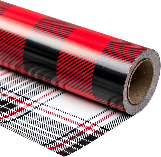 WRAPAHOLIC 30 Inch Jumbo Reversible Plaid Christmas Wrapping Paper - 30 Inch x 33 Feet - Black and Red Plaid Wrapping Paper for Christmas, Birthday, Wedding, Baby Shower, Holiday