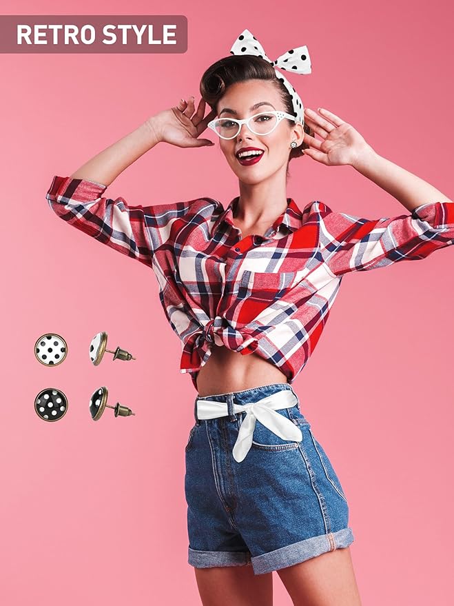 Aneco 6 Pack 50s Set Chiffon Scarf Cat Eye Glasses Bandana Tie Headband Earrings