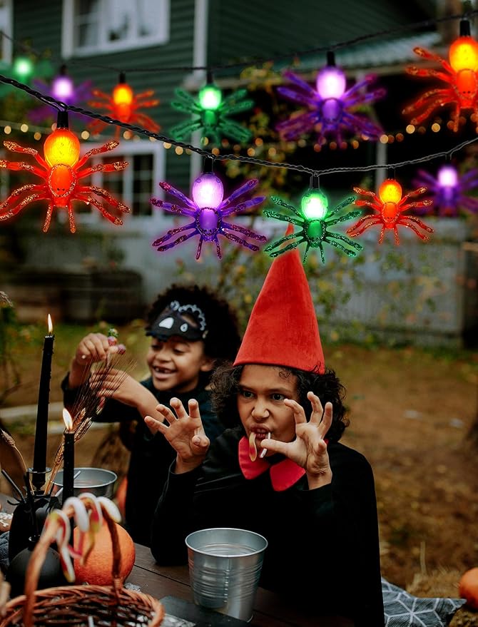 Sparkling Halloween String Lights, 12ft 20 LED Glitter Spiders, UL Certified Plug in Indoor Halloween Decor for Home, Mantle, Window & Party