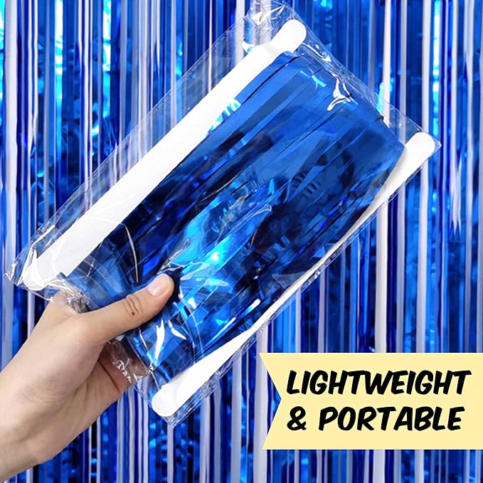 3 Pack Black Blue Foil Fringe Curtains Backdrop, 3.28 x 6.6 Ft Metallic Streamers Tinsel Curtains Background for Photo Booth, Carnivals, Birthdays, Weddings, Thanksgiving, New Year Party Decorations