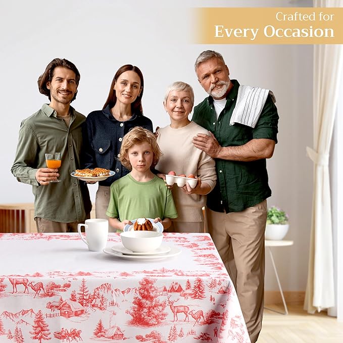 Maison d' Hermine Table Cloth Square Table 100% Cotton 54 x 54 Inches Fall Tablecloth Reusable Everyday Use for Thanksgiving Christmas Decorations Dining Farmhouse Party (Winter Jouy)