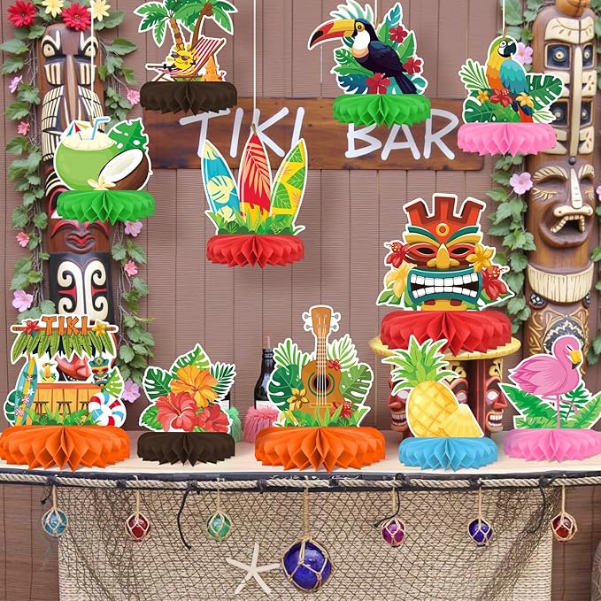Hawaiian Luau Party Decorations Set: Aloha Theme Table Decoration with Luau Honeycomb Centerpiece for Tiki and Luau Hawaiian Party Supplies