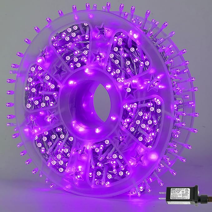 YEGUO 165ft 500 LED Christmas Lights Outdoor Waterproof, Purple String Lights Indoor Plug in, 8 Modes Clear Wire Purple Lights for Halloween Holiday Home Tree Garden Patio Decor