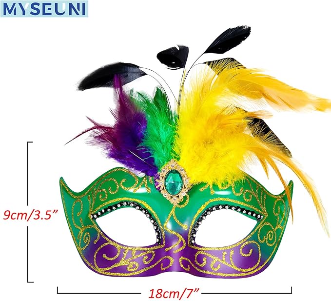 2025 Masquerade Mask for Women with Feathers - Venetian Masquerade Mask for Carnival Ball, Mardi Gras, Prom